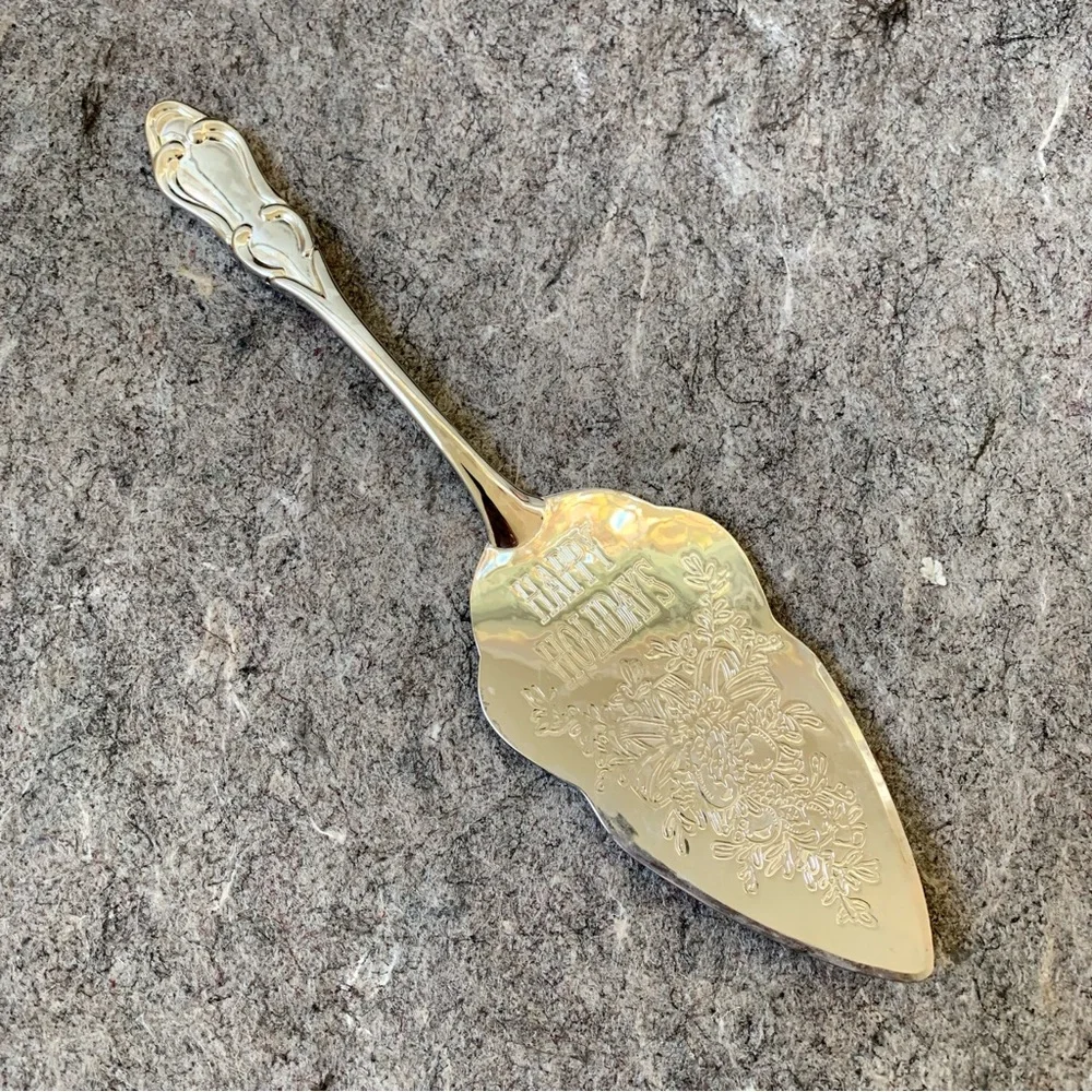 vintage Happy Holidays silver plated pie cake server